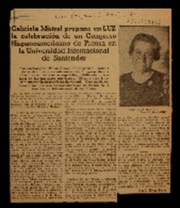 Gabriela Mistral propone en "Luz" la celebración de un Congreso Hispanoaméricano de Prensa en la Universidad Internacional de Santander Xesús Nieto Pena.