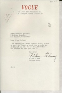 [Carta] 1946 May 13, New York, [EE.UU.] [a] Gabriela Mistral, Los Angeles, California, [EE.UU.]