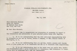 [Carta] 1946 May 15, New York, [EE.UU.] [a] Gabriella [i.e. Gabriela] Mistral, New York, [EE.UU.]