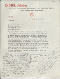 [Carta] 1946 Apr. 22, New York [a] Gabriela Mistral, Los Angeles, California