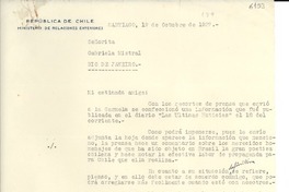 [Carta] 1937 oct. 19, Santiago [a] Gabriela Mistral, Río de Janeiro