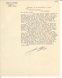 [Carta] 1944 sept. 14, Santiago, [Chile] [a] Gabriela Mistral, Río de Janeiro, [Brasil]