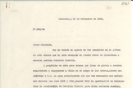 [Carta] 1945 nov. 16, Montreal [a] Gabriela Mistral