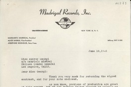 [Carta] 1946 June 10, New York, [EE.UU.] [a] Audrey Georgi, Gabriela Mistral, Los Angeles, Calif[ornia], [EE.UU.]