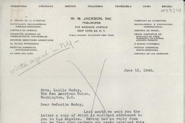 [Carta] 1946 June 13, New York, [EE.UU.] [a] Lucila Godoy, The Pan American Union, Washington D.C., [EE.UU.]