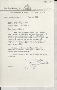 [Carta] 1946 June 14, New York, [EE.UU.] [a] Gabriela Mistral, Sierra Madre, California, [EE.UU.]