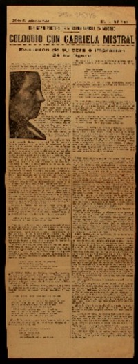 Coloquio con Gabriela Mistral evocación de su obra e impresión de su figura.