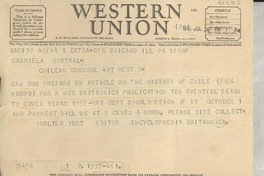 [Telegrama] 1946 July 26, Chicago, [EE.UU.] [a] Gabriela Mistral, Los Angeles, California, [EE.UU.]