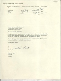 [Carta] 1947 Jan. 30, Chicago [a] Gabriela Mistral, Monrovia, California