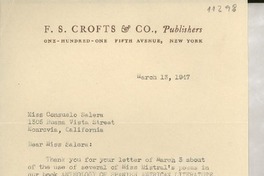 [Carta] 1947 Mar. 13, New York [a] Consuelo Saleva, Monrovia, California