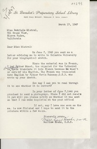 [Carta] 1947 Mar. 17, New Jersey [a] Gabriela Mistral, Sierra Madre, California