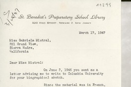 [Carta] 1947 Mar. 17, New Jersey [a] Gabriela Mistral, Sierra Madre, California