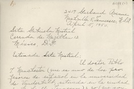 [Carta] 1950 Apr. 5, Nashville, Tennessee, EE.UU. [a] Gabriela Mistral, México, D.F.