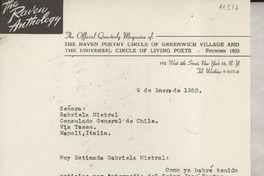 [Carta] 1952 ene. 9, New York, [EE.UU.] [a] Gabriela Mistral, Nápoli, Italia