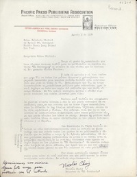 [Carta] 1954 ago. 5, Brookfield, Illinois, [EE.UU.] [a] Gabriela Mistral, Long Island, New York, [EE.UU.]