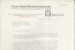 [Carta] 1954 ago. 5, Brookfield, Illinois, [EE.UU.] [a] Gabriela Mistral, Long Island, New York, [EE.UU.]