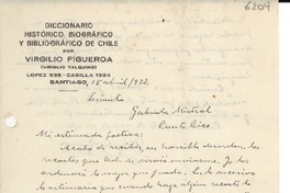 [Carta] 1933 abr. 15, Santiago [a] Gabriela Mistral, Puerto Rico