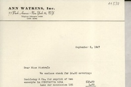 [Carta] 1947 Sept. 5, New York, [EE.UU.] [a] Gabriela Mistral, Santa Barbara, Calif[ornia], [EE.UU.]