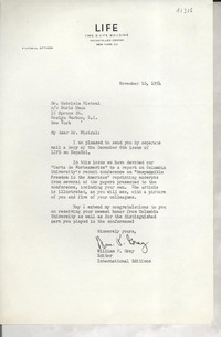 [Carta] 1954 Nov. 16, [New York] [a] Gabriela Mistral, New York