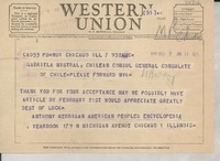 [Telegrama] 1955 Feb. 7, Chicago, Illinois [a] Gabriela Mistral, New York