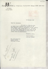 [Carta] 1947 Oct. 15, New York, [EE.UU.] [a] Luis Harnecker, Santiago, Chile