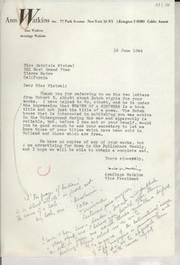 [Carta] 1946 June 12, [New York, EE.UU.] [a] Gabriela Mistral, Sierra Madre, California