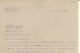 [Carta] 1947 ago. 31, Bonn, [Alemania] [a] Gabriela Mistral, Santa Barbara, California