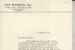 [Carta] 1947 Dec. 9, [New York, EE.UU.] [a] Gabriela Mistral, Santa Barbara, California