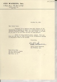 [Carta] 1951 Oct. 31, New York, [EE.UU.] [a] Doris Dana, New York, [EE.UU.]