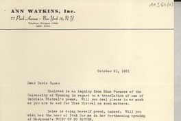 [Carta] 1951 Oct. 31, New York, [EE.UU.] [a] Doris Dana, New York, [EE.UU.]