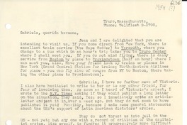 [Carta] 1954, Truro, Massachusetts [a] Gabriela Mistral