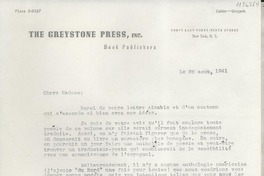 [Carta] 1941 août 26, New York, [EE.UU.] [a] Gabriela Mistral, Petropolis, Brazil