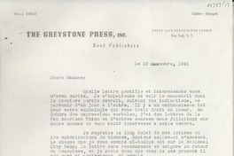 [Carta] 1941 déc. 12, New York, [EE.UU.] [a] Gabriela Mistral, Petropolis, Brazil