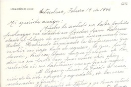 [Carta] 1946 feb. 19, Estocolmo [a] Gabriela Mistral