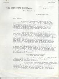 [Carta] 1942 févr. 3, New York, [EE.UU.] [a] Gabriela Mistral, Petropolis, Brazil