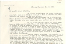 [Carta] 1950 jun. 1, México D.F. [a] Gabriela [Mistral]