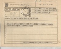 [Telegrama] 1942 jul. 7, New York, [EE.UU.] [a] Gabriela Mistral, Petropolis, Brazil