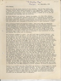 [Carta] 1942 sept. 4, New York, [EE.UU.] [a] Gabriela Mistral, Petropolis, Bresil