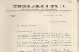 [Carta] 1954 mar. 19, Montevideo, Uruguay [a] Gabriela Mistral
