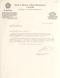 [Carta] 1955 mar. 19, New York [a] Gabriela Mistral, Roslyn Harbor, [Estados Unidos]