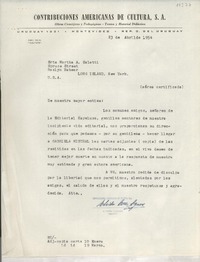 [Carta] 1954 abr. 23, Montevideo, Uruguay [a] Martha A. Salotti, Long Island, New York