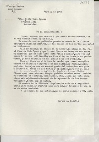 [Carta] 1954 mayo 10, Long Island, [New York] [a] Elida Core Agnese