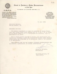 [Carta] 1955 oct. 11, New York [a] Gabriela Mistral, Roslyn Harbor, [Estados Unidos]