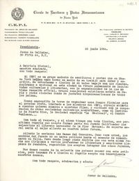 [Carta] 1954 jul. 25, New York [a] Gabriela Mistral, Roslyn Harbor, [Estados Unidos]