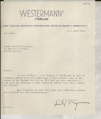 [Carta] 1946 avril. 4, [Copenhague], [Dinamarca] [a] Gabriela Mistral, Rio de Janeiro, [Brasil]