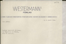 [Carta] 1946 avril. 4, [Copenhague], [Dinamarca] [a] Gabriela Mistral, Rio de Janeiro, [Brasil]