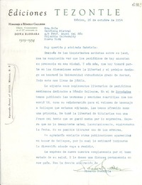 [Carta] 1954 oct. 26, México [a] Gabriela Mistral, Nueva York.
