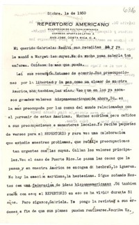 [Carta] 1950 dic. 1, San José, Costa Rica [a] Gabriela [Mistral]