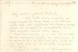 [Carta] 1944 mar. 29, Río de Janeiro [a] Gabriela Mistral