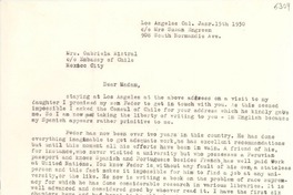 [Carta] 1950 ene. 15, Los Ángeles, California [a] Gabriela Mistral, México D. F.